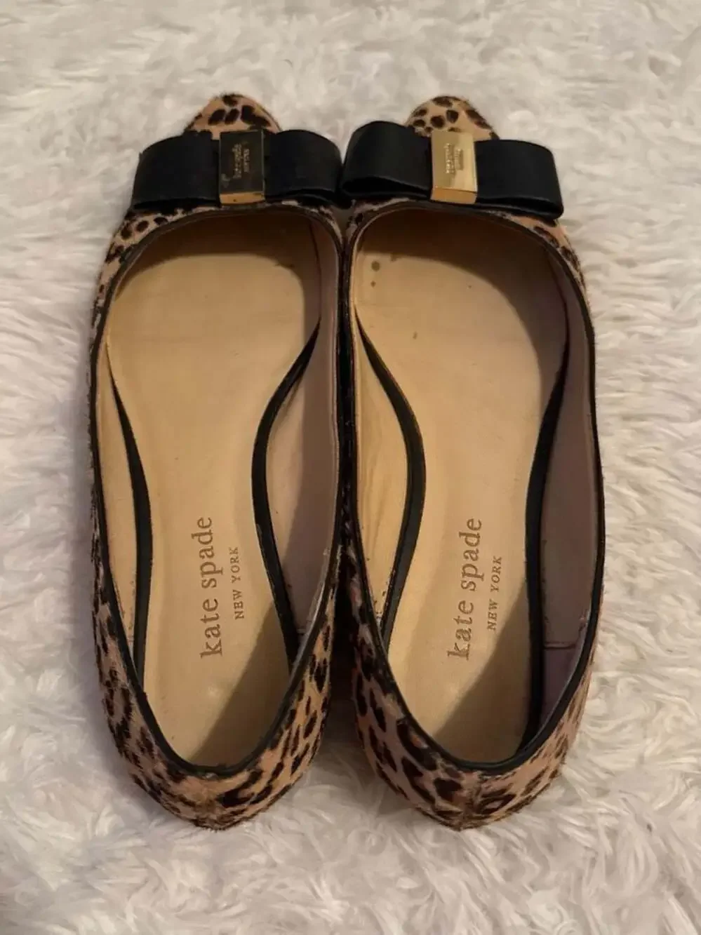 Kate Spade Nora Leopard Print Calf Hair Ballet Flats with Bow‎